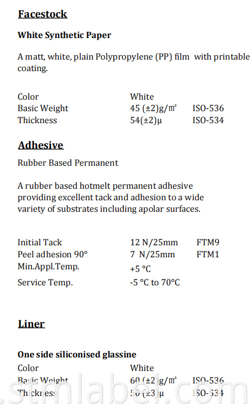 Ha18qe2822 54u Synthetic Paper Rubber Based Permanent White Glassine